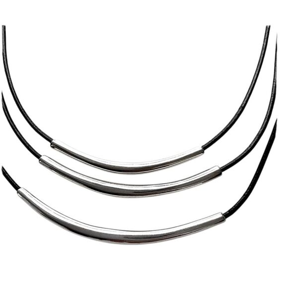 Silpada RETIRED N1571 Triple Strand Black Leather “Three Bars” Necklace - Picture 5 of 7